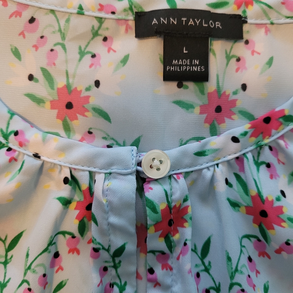 Ann Taylor Floral Blouse - Blue and Pink - Picture 7 of 8